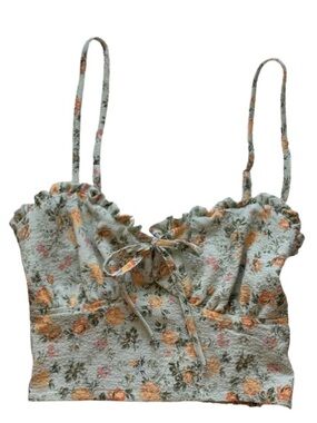 Stitch & Feather Love Tree Floral Crop Tank Moss Green Size M